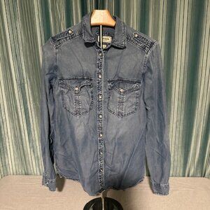 Express Women’s Boyfriend Denim Shirt XS Blue Long Sleeve Casual Button Down